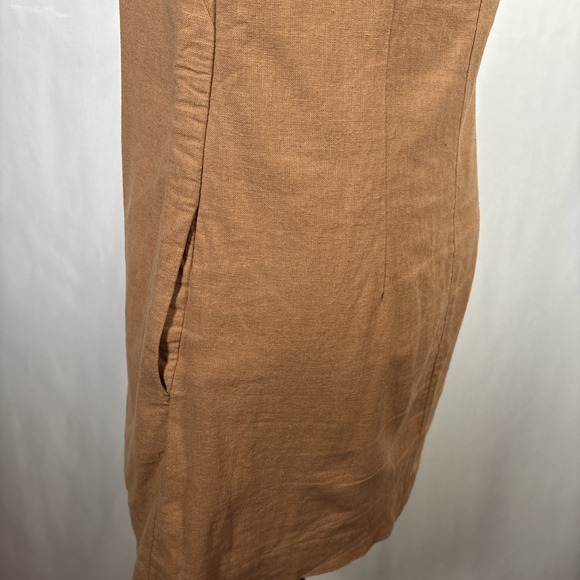 Abercrombie Fitch Linen Blend Camel Brown Mini Dress Womens XS Coastal Beachy - Picture 3 of 6